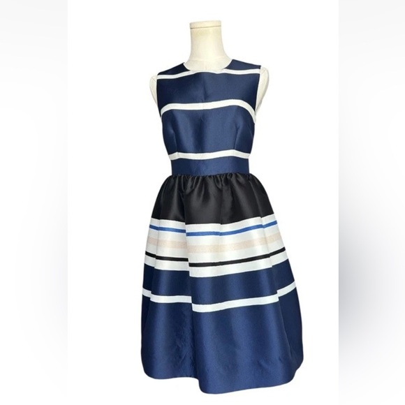 Kate Spade Holiday Stripe Fit & Flare Dress Navy White Black Size 2 - Picture 6 of 10